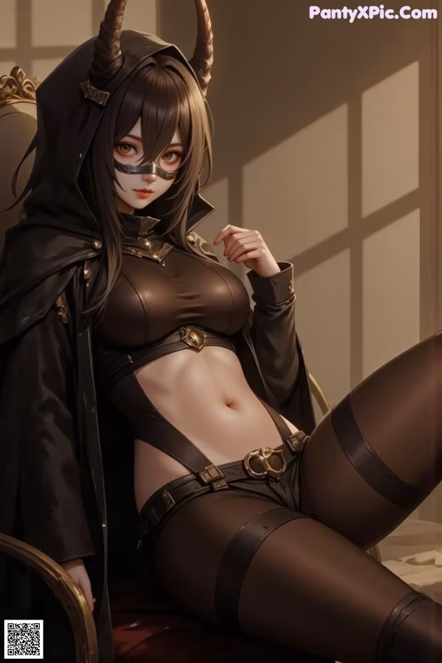 A woman in a black outfit sitting on a chair.
